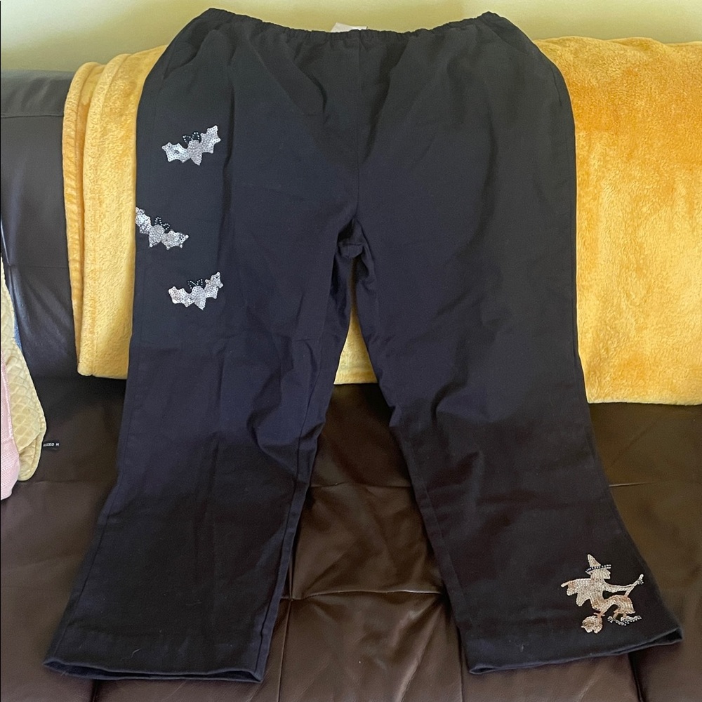 Black Bat & Witch Stitched Sequin and Bead Pants